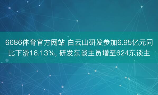 6686体育官方网站 白云山研发参加6.95亿元同比下滑16.13%， 研发东谈主员增至624东谈主